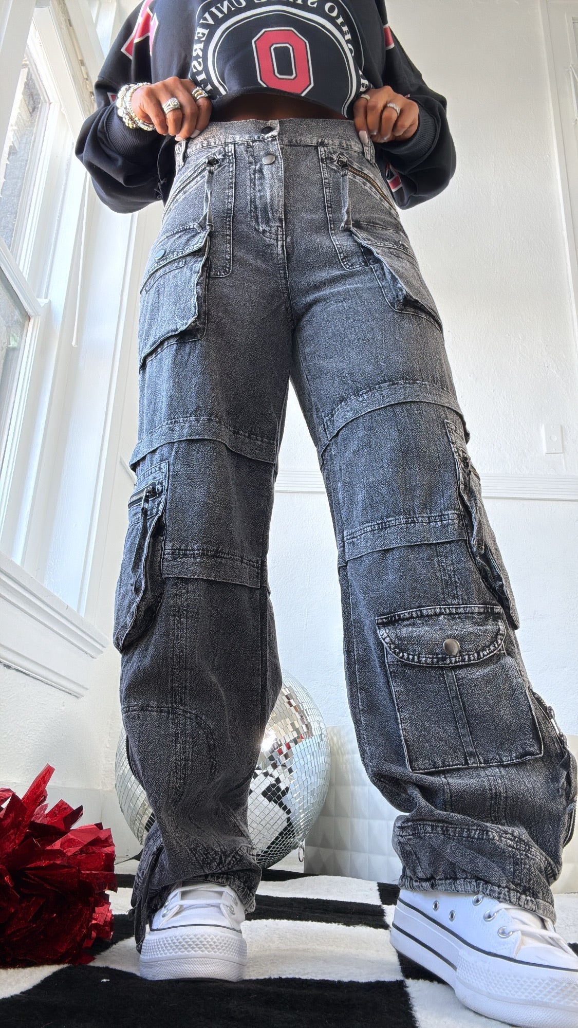 Oli & Hali : Mineral Washed Cargo Pants, Charcoal