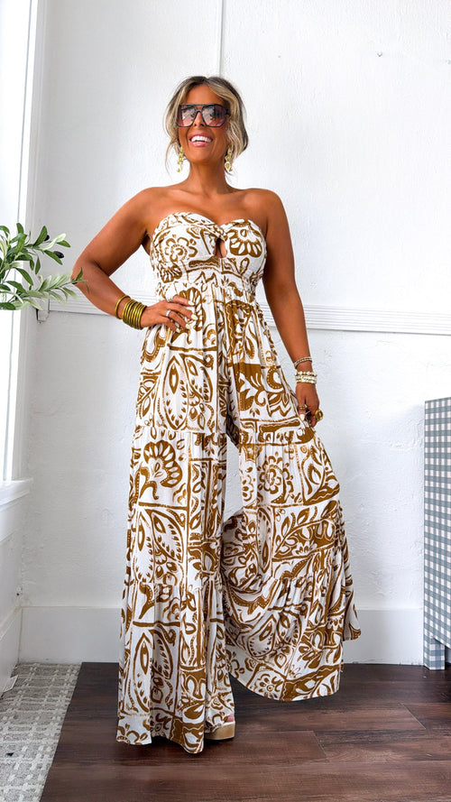 Belluna Strapless Jumpsuit, Cream/ Taupe