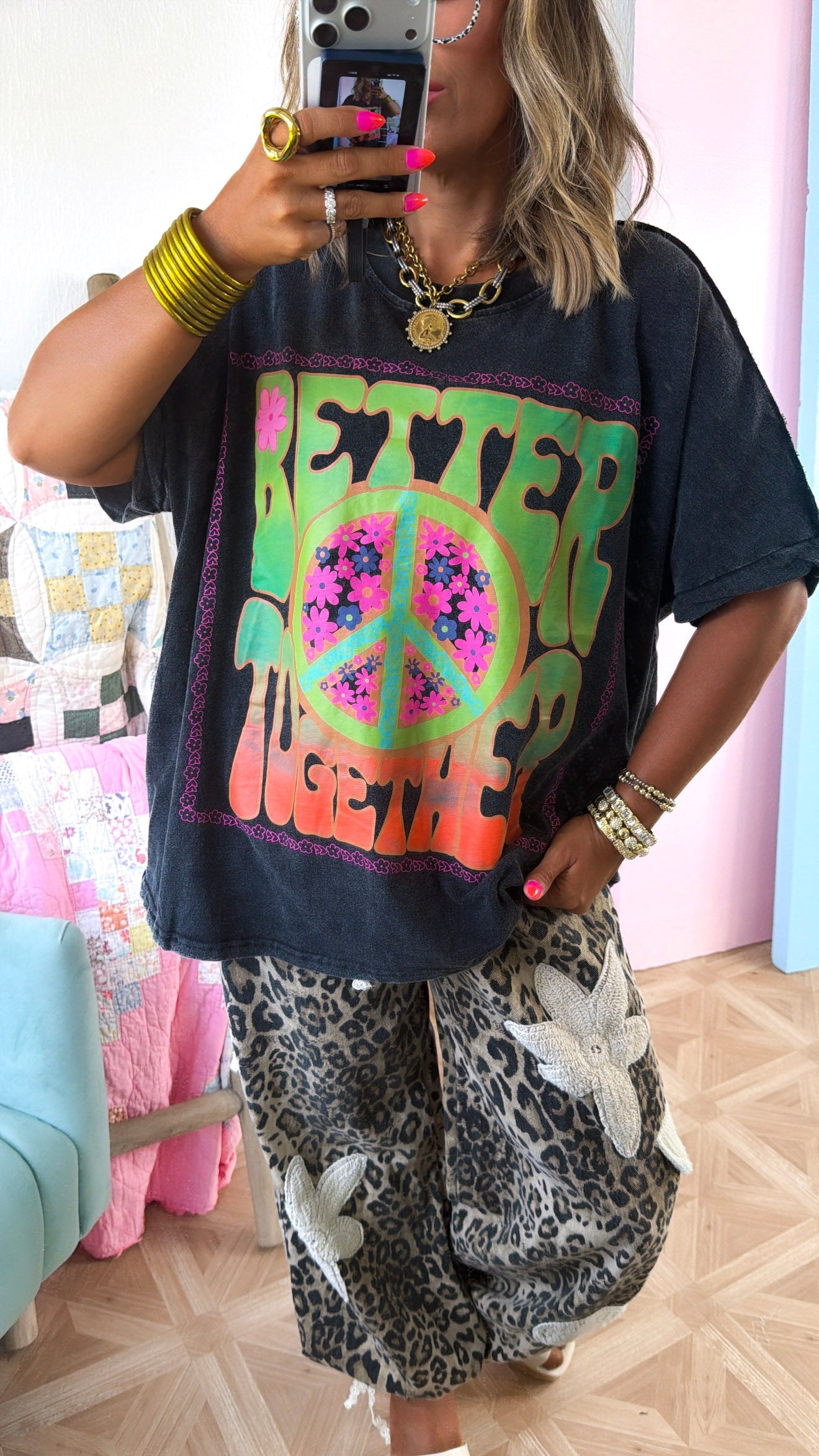 Peace & Better Together Graphic Tee, DK. Grey