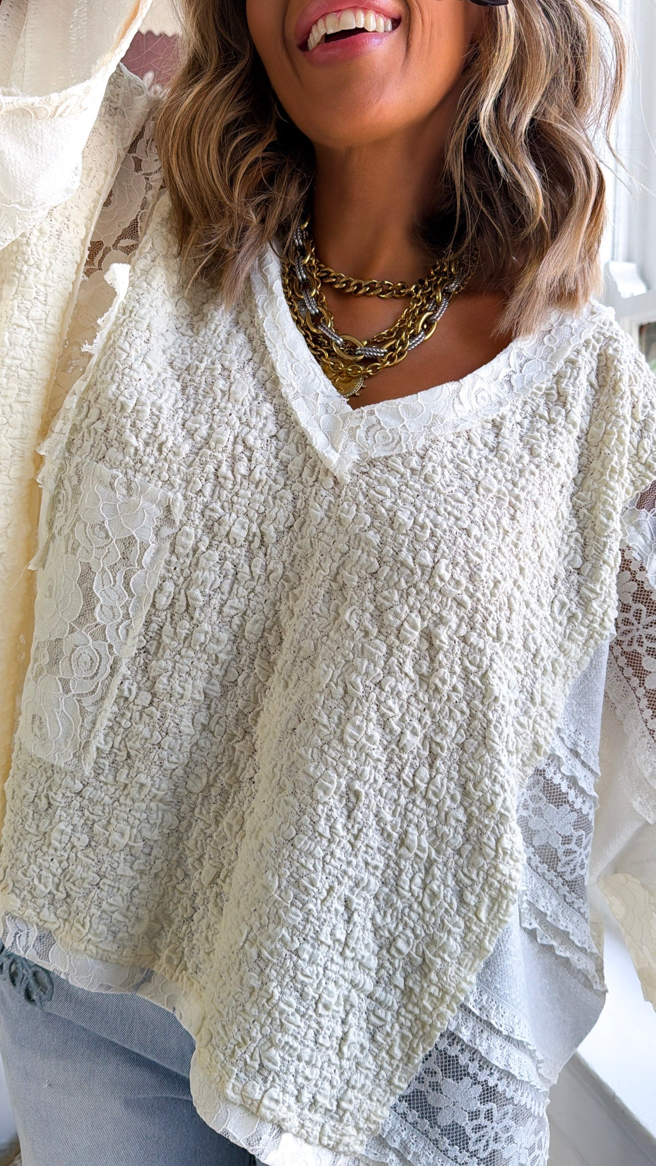 Celeste Textured Top, Cream