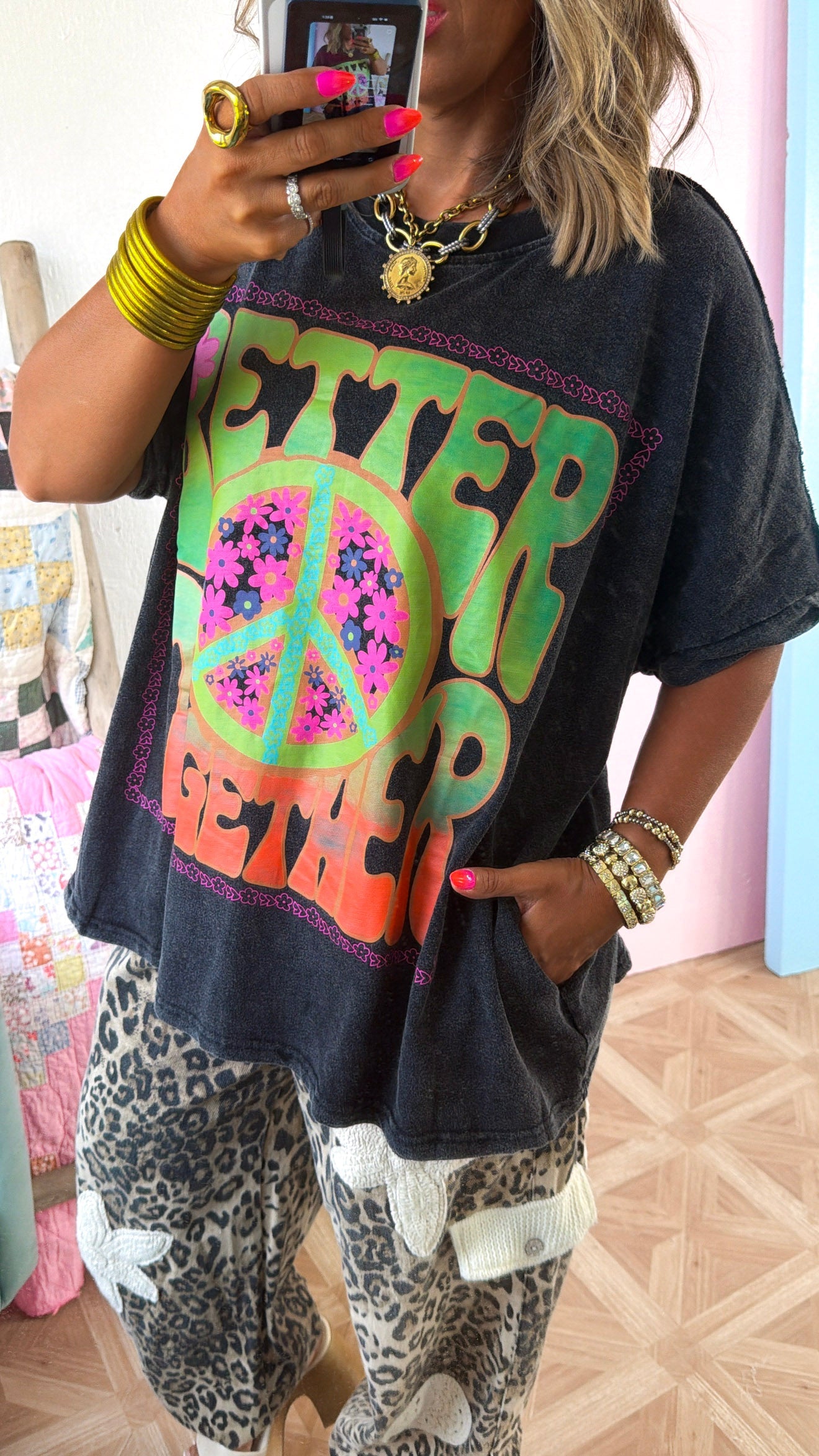 Peace & Better Together Graphic Tee, DK. Grey
