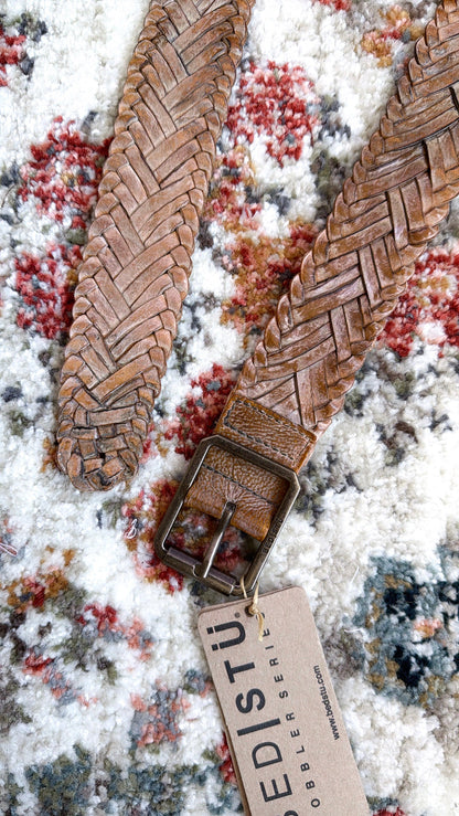 BedStu Proem Leather Belt, Tan Rustic White