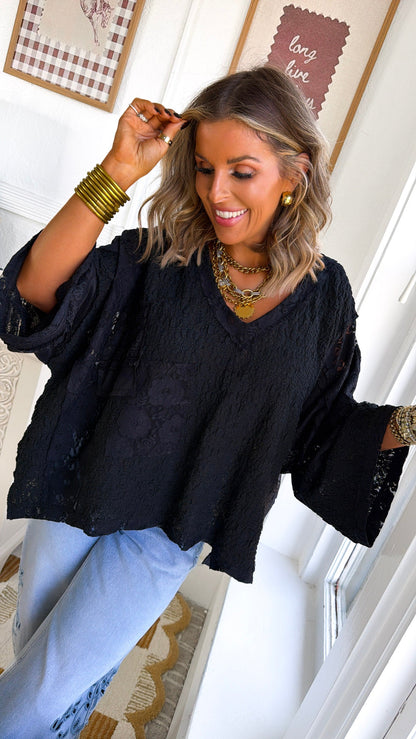 Celeste Textured Top, Black