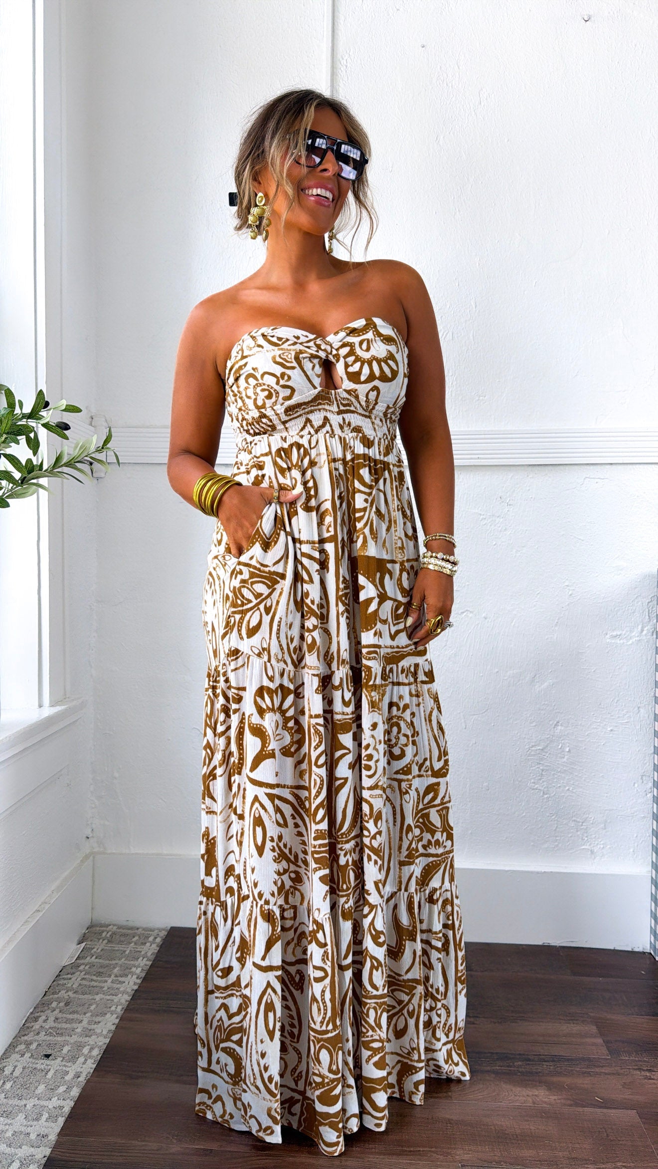Belluna Strapless Jumpsuit, Cream/ Taupe