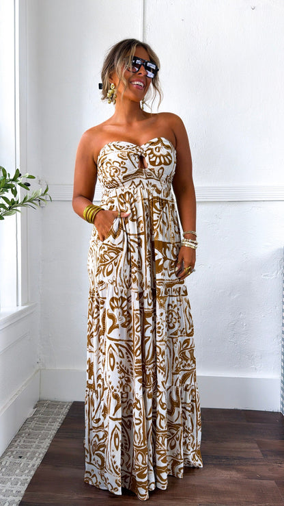 Belluna Strapless Jumpsuit, Cream/ Taupe
