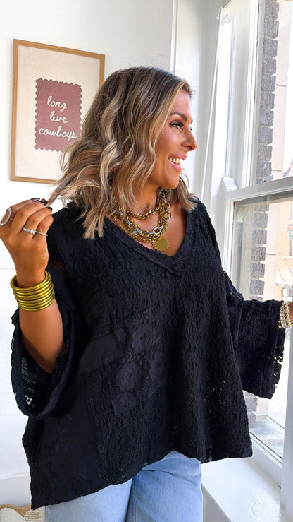 Celeste Textured Top, Black
