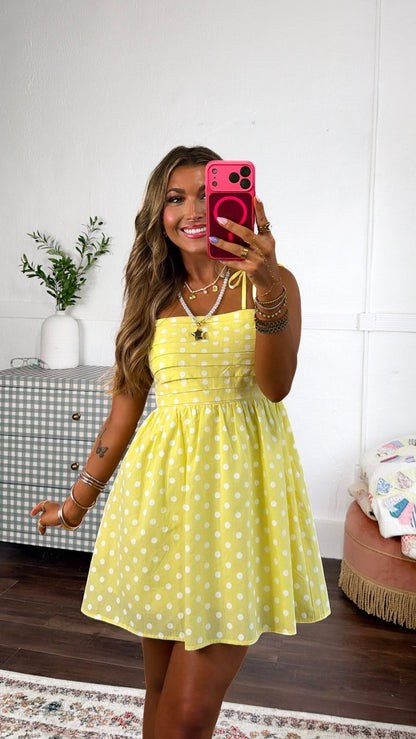 Lemon Martini Mini Dress, Yellow/White