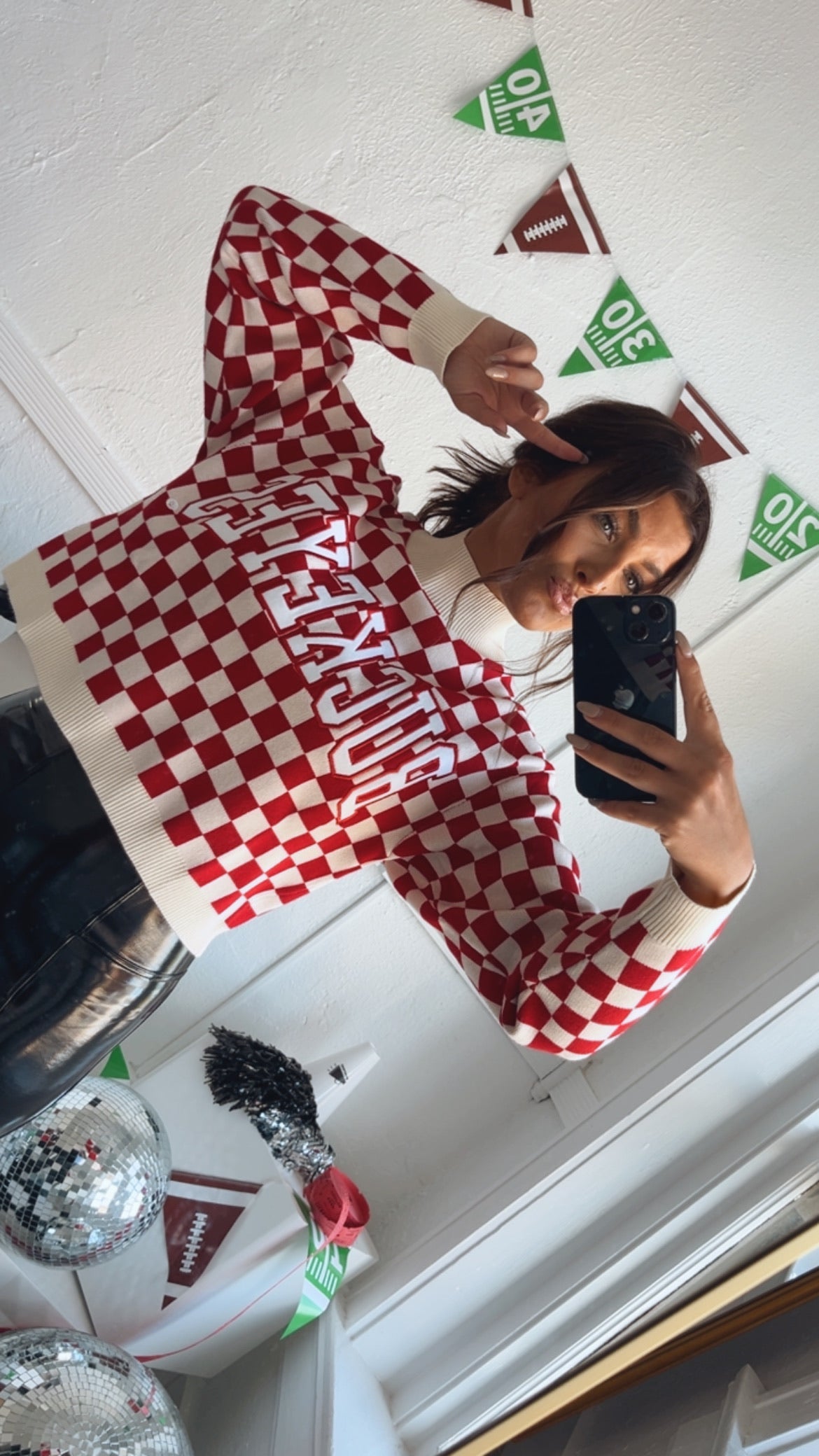 Ohio Checkered Mock Neck Sweater, Red