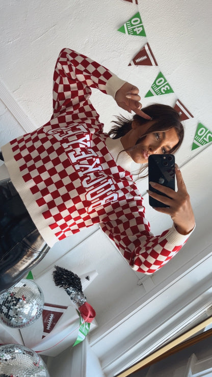 Ohio Checkered Mock Neck Sweater, Red