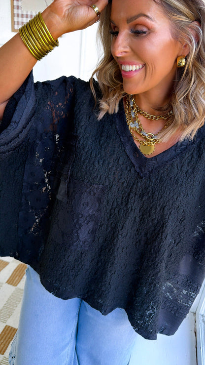 Celeste Textured Top, Black