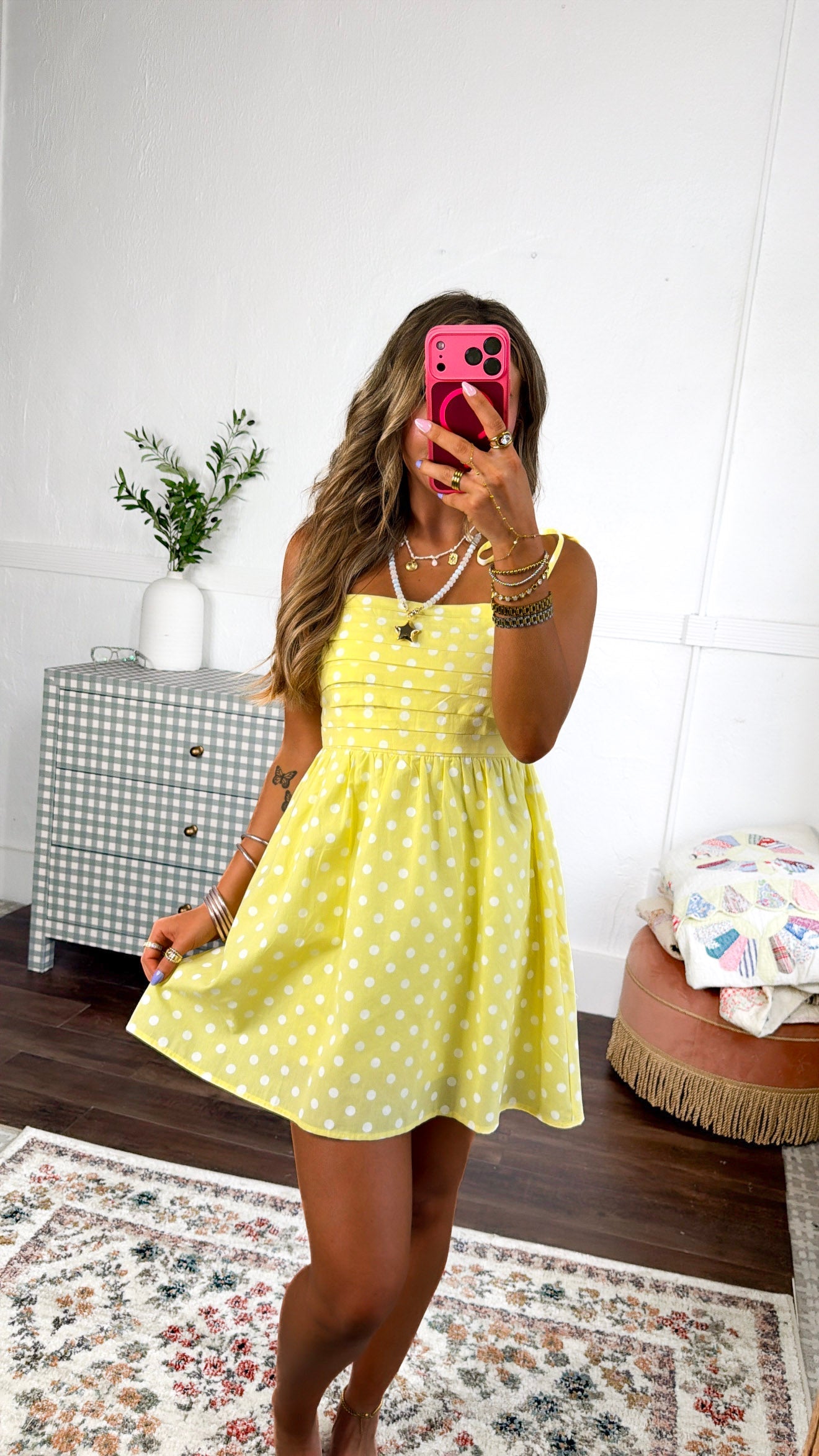 Lemon Martini Mini Dress, Yellow/White