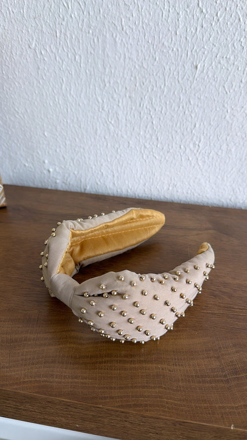 Metal Ball Beaded Headband, Beige