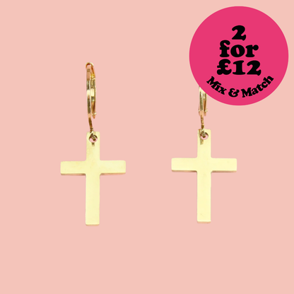 Cross Hoop Earrings (Gold Plated)