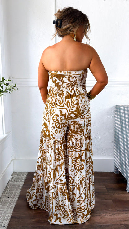Belluna Strapless Jumpsuit, Cream/ Taupe