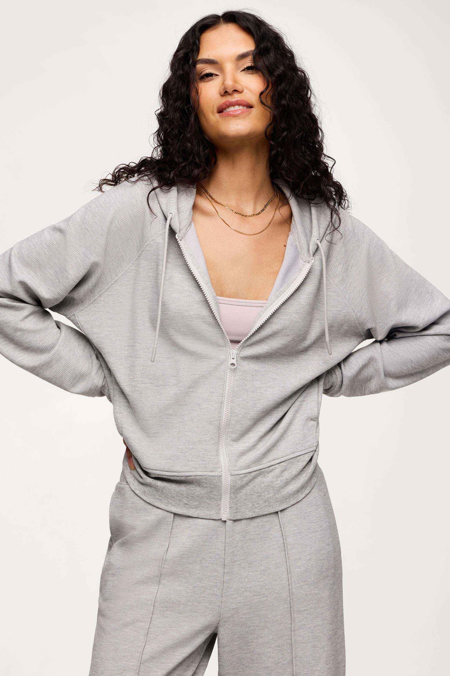 Performance Waffle Zip-Up Hoodie | Heather Grey