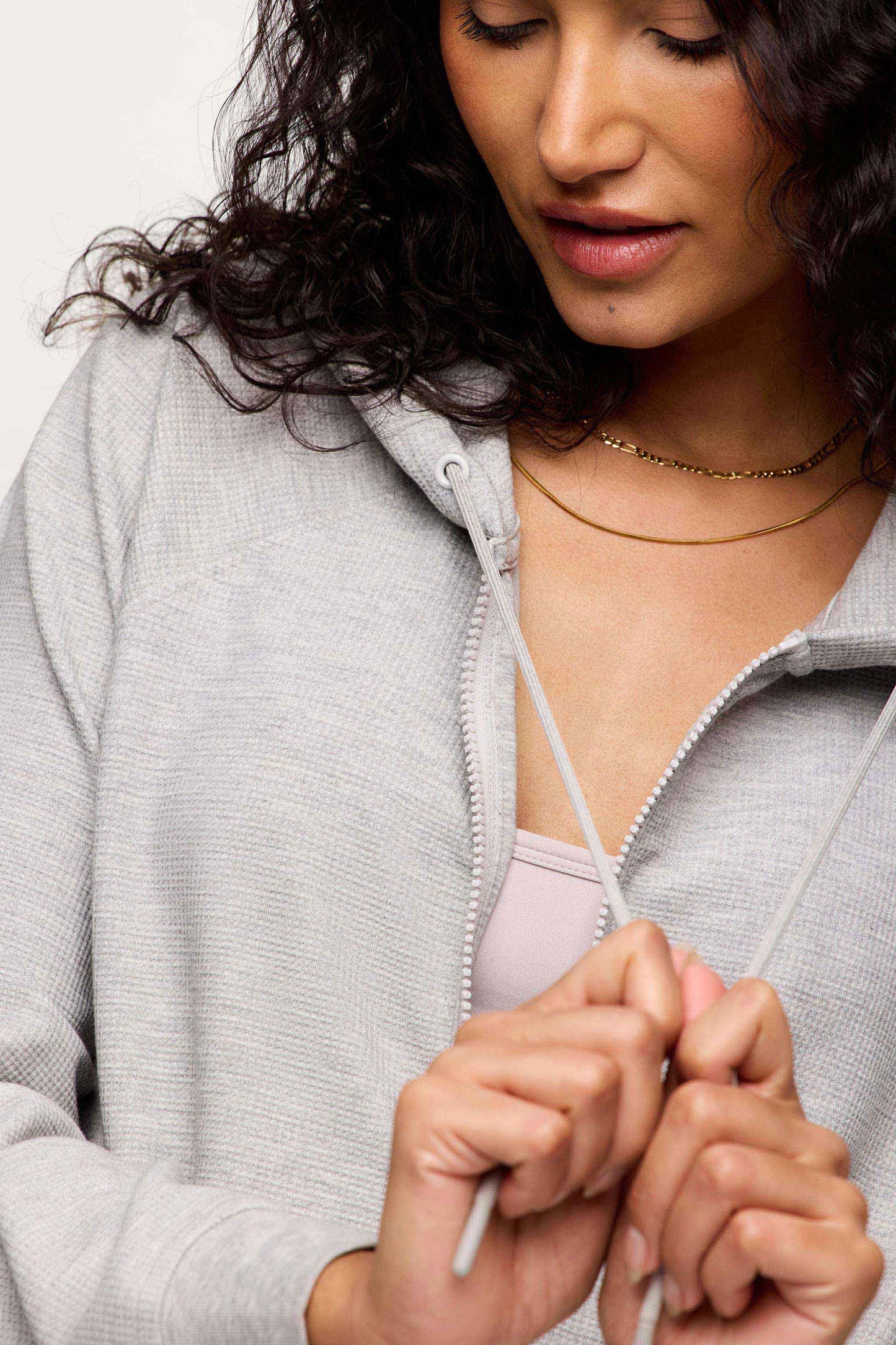 Performance Waffle Zip-Up Hoodie | Heather Grey