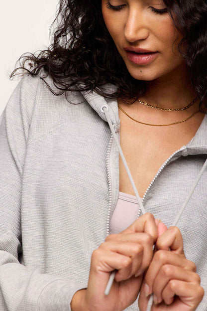 Performance Waffle Zip-Up Hoodie | Heather Grey