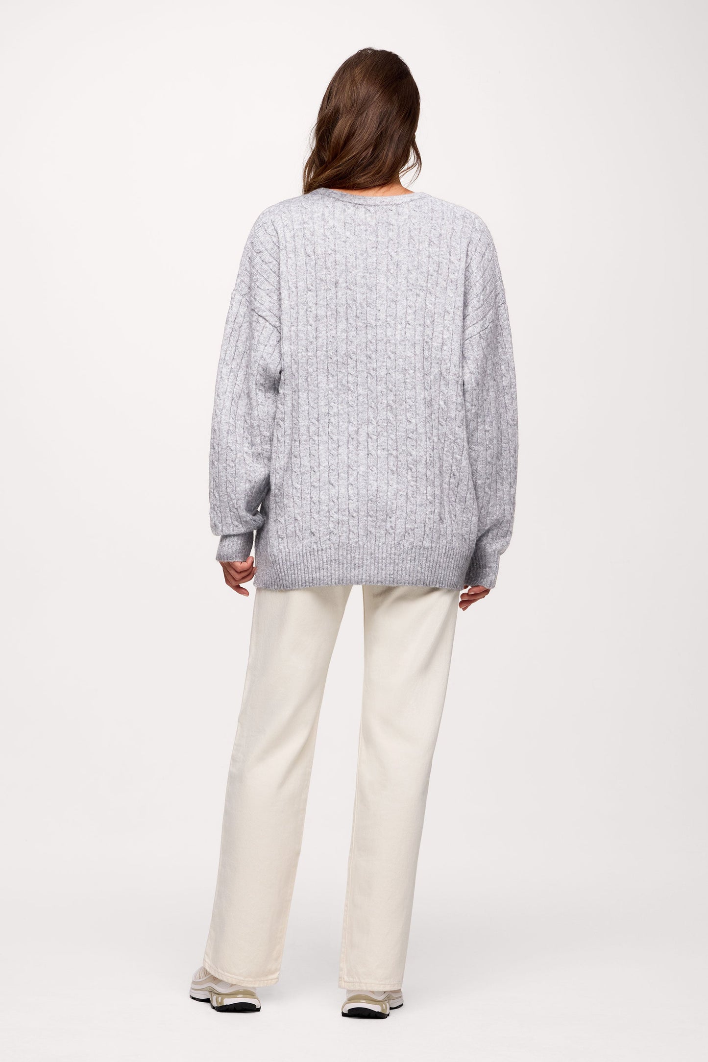 Cozy Knit Cable Crewneck Sweater | Heather Grey