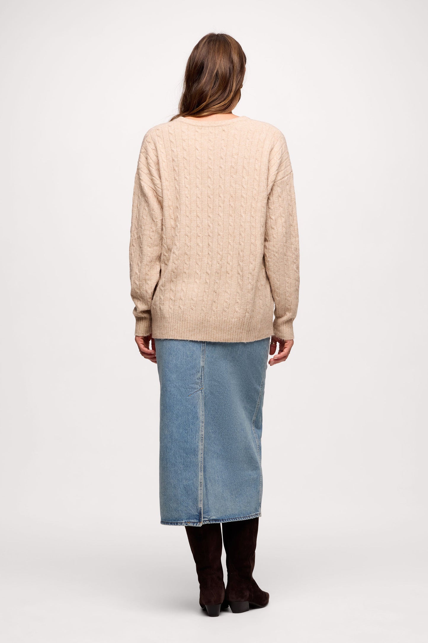 Cozy Knit Cable Crewneck Sweater | Heather Oat