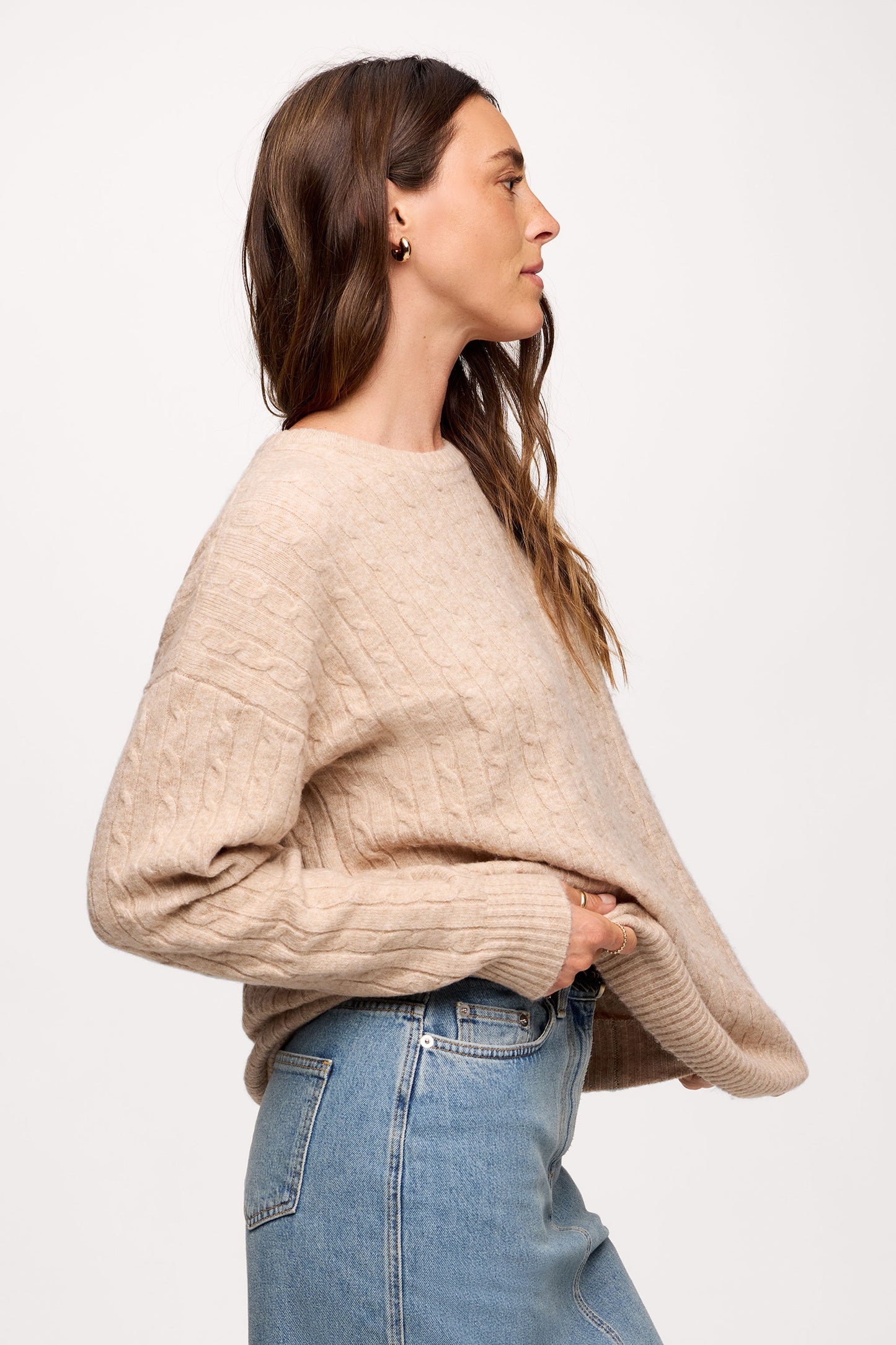 Cozy Knit Cable Crewneck Sweater | Heather Oat