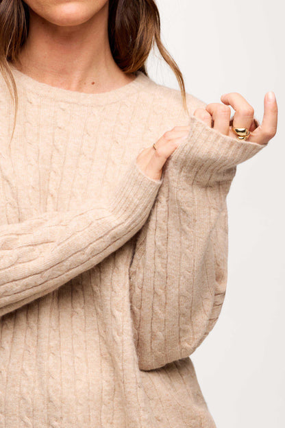 Cozy Knit Cable Crewneck Sweater | Heather Oat