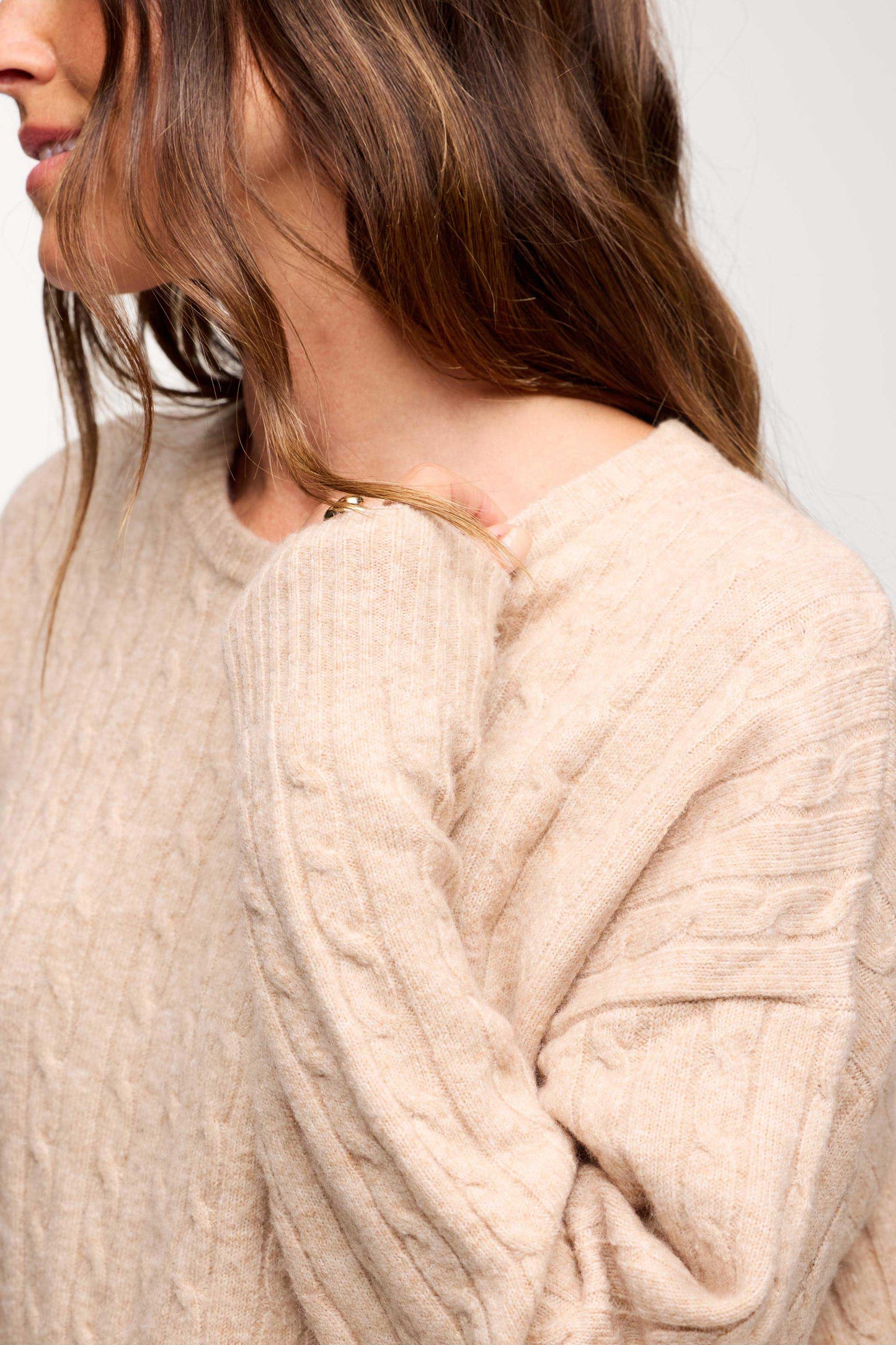 Cozy Knit Cable Crewneck Sweater | Heather Oat