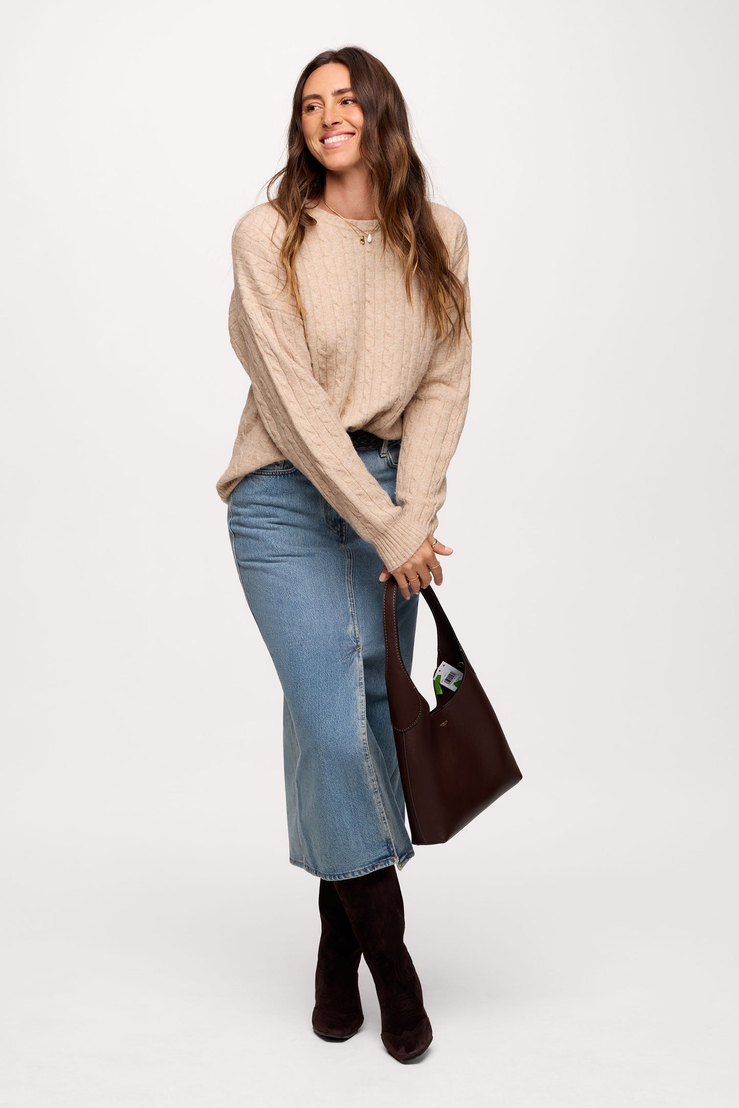 Cozy Knit Cable Crewneck Sweater | Heather Oat