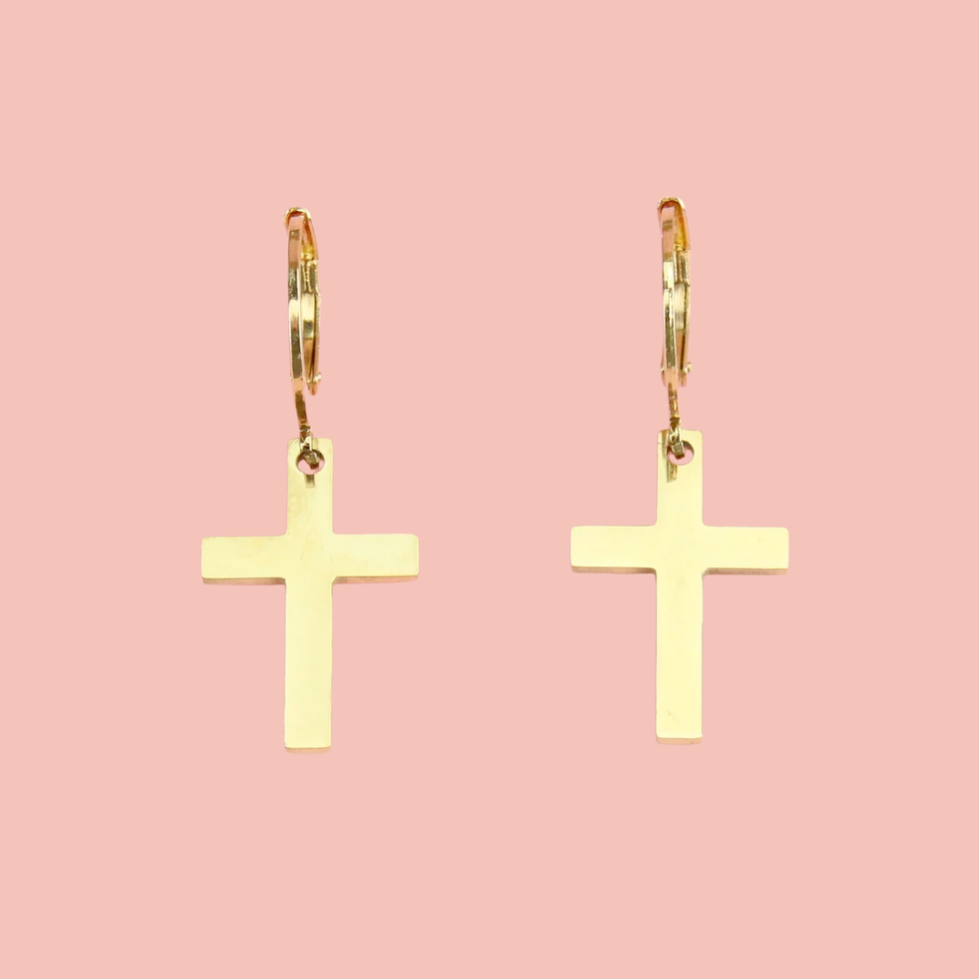 Cross Hoop Earrings (Gold Plated)