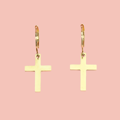 Cross Hoop Earrings (Gold Plated)