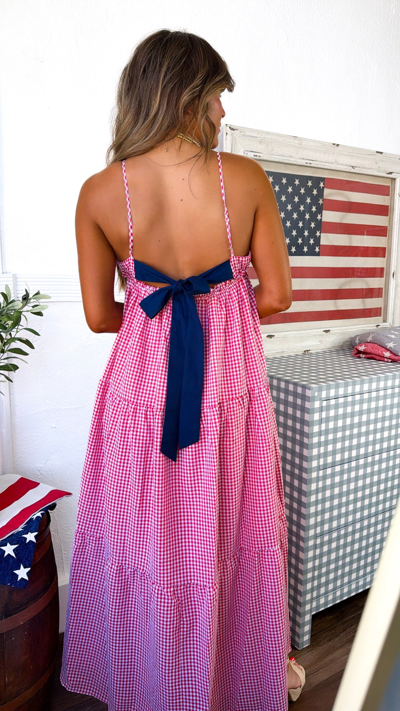 Dipsy Darling Midi Dress, Red/Navy