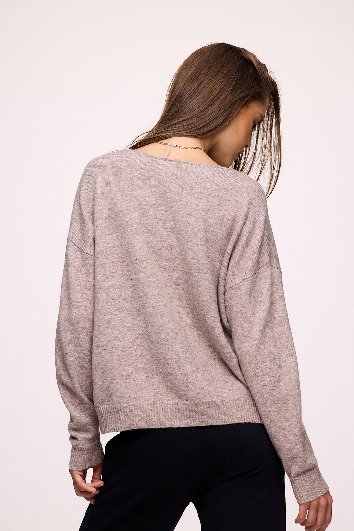 Cozy Knit V-Neck Sweater | Heather Cocoa