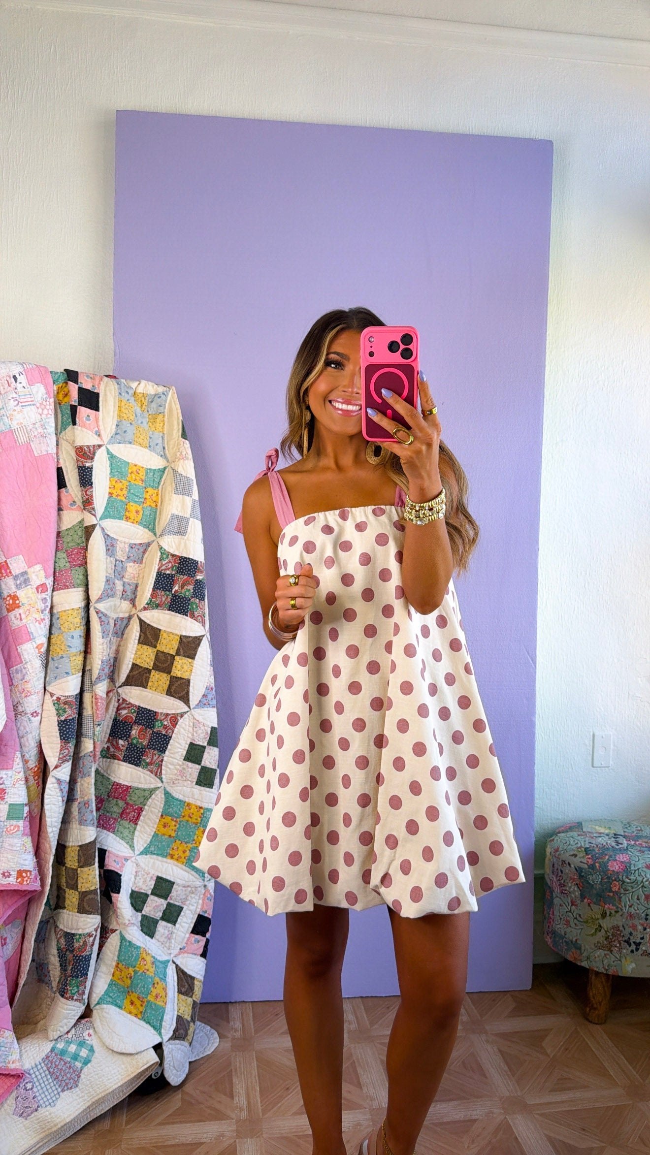 Open Fields Polka Dot Dress, Dusty Pink