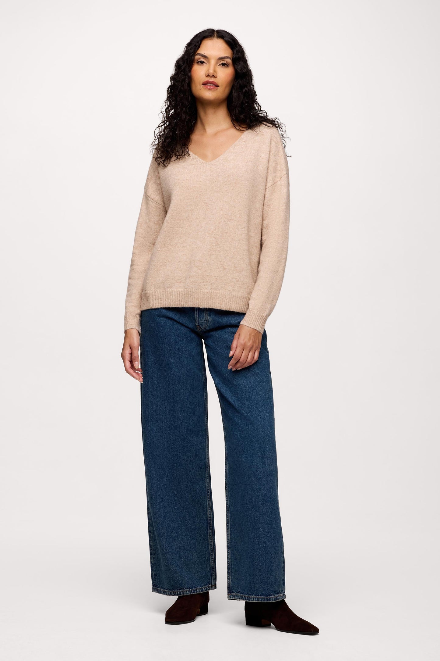Cozy Knit V-Neck Sweater | Heather Oat
