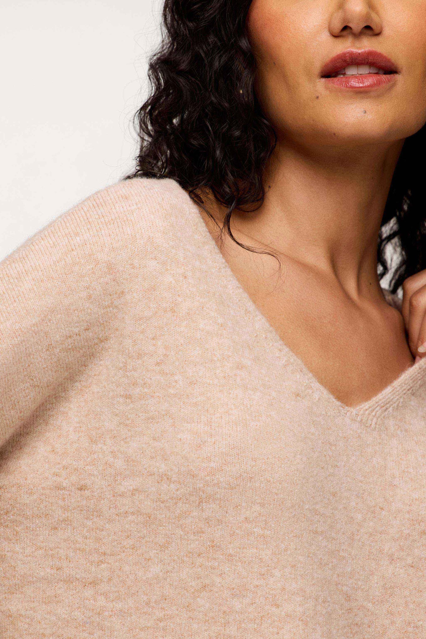 Cozy Knit V-Neck Sweater | Heather Oat