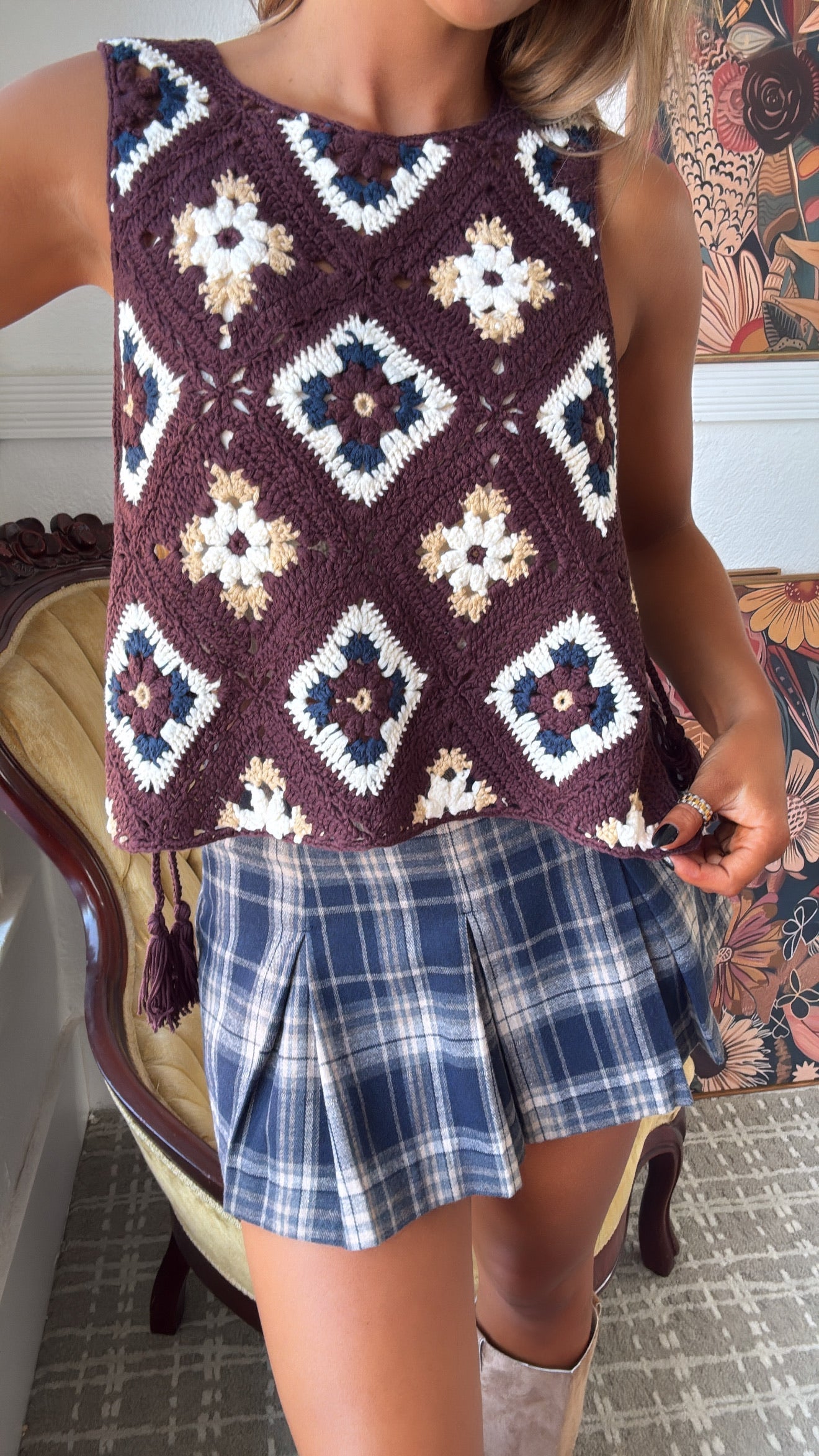 Plaidwood Skort, Midnight Navy
