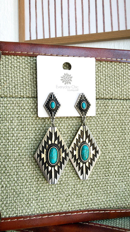 Bluebell Canyon Concho Earring, Antique Silver/ Turquoise
