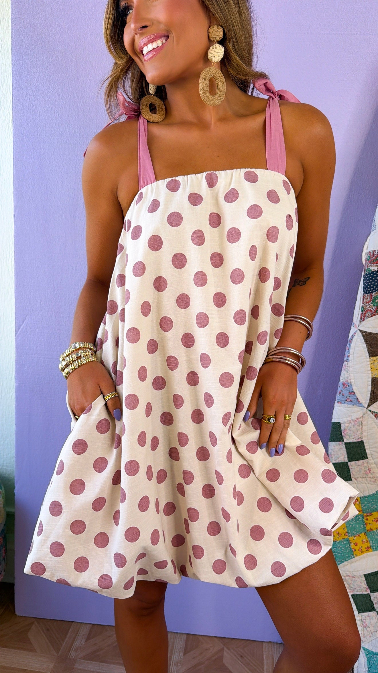 Open Fields Polka Dot Dress, Dusty Pink