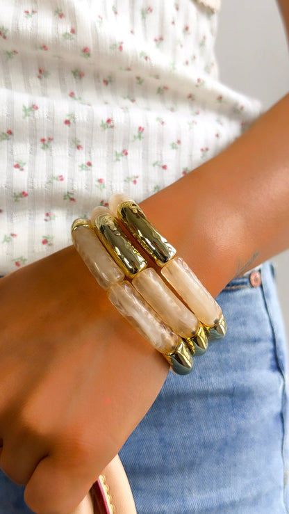 Golden Meadow Bracelet Stack, Beige/ Gold