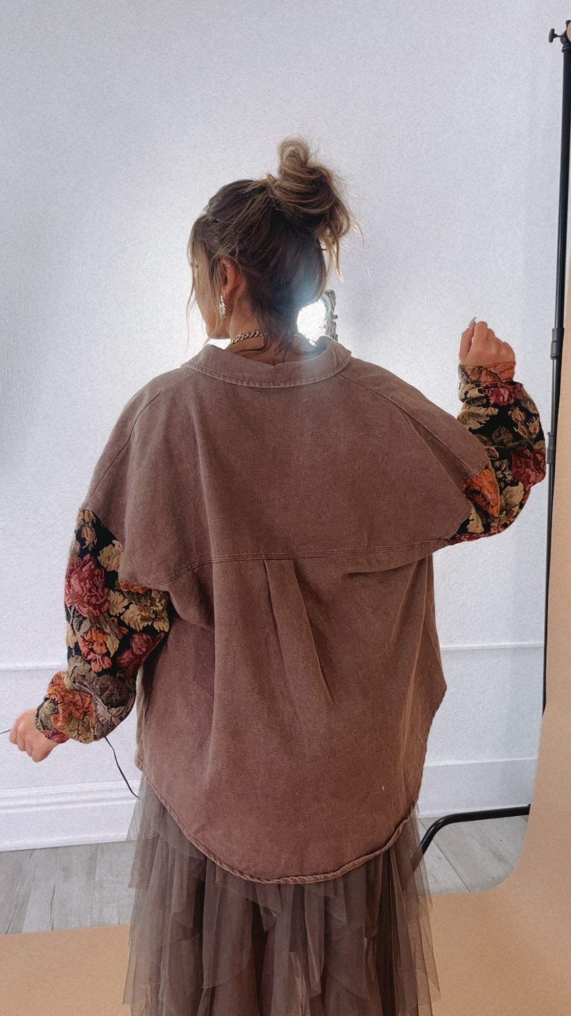 Contrast Jacquard Shacket, Chocolate