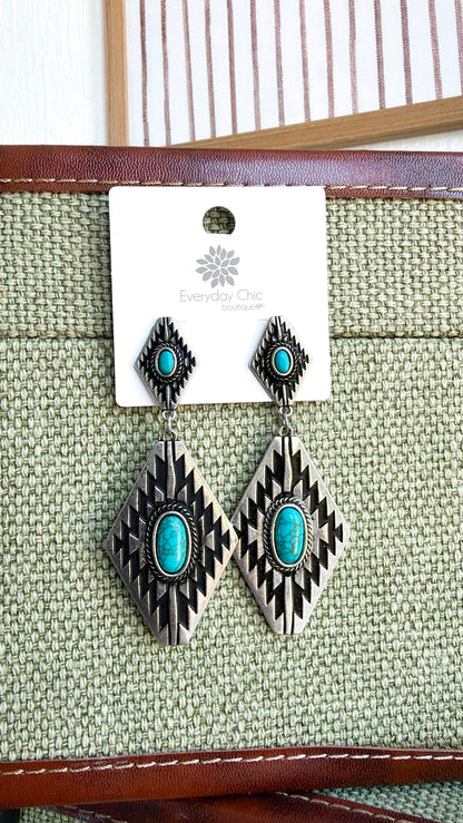 Bluebell Canyon Concho Earring, Antique Silver/ Turquoise