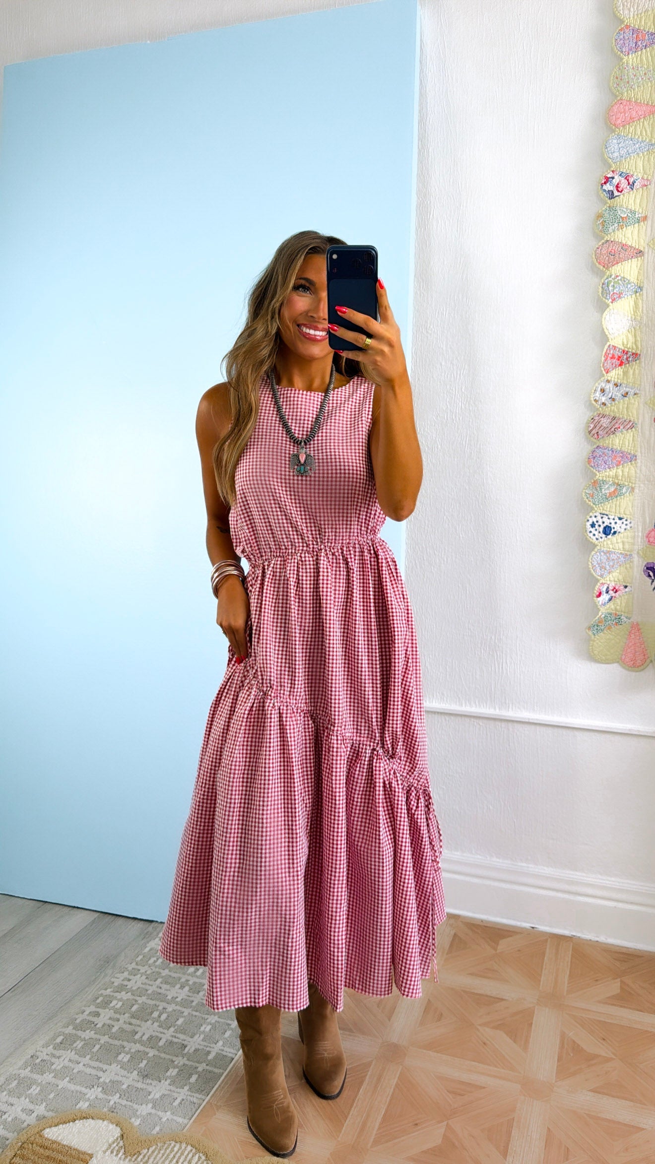 Midday Picnic Gingham Dress, Red