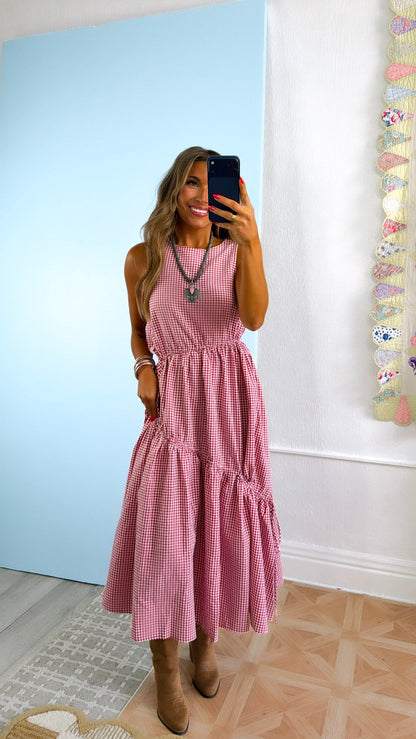 Midday Picnic Gingham Dress, Red