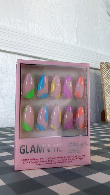 Rainbow Puff Press-On Nails |Medium Almond Multicolor Summer