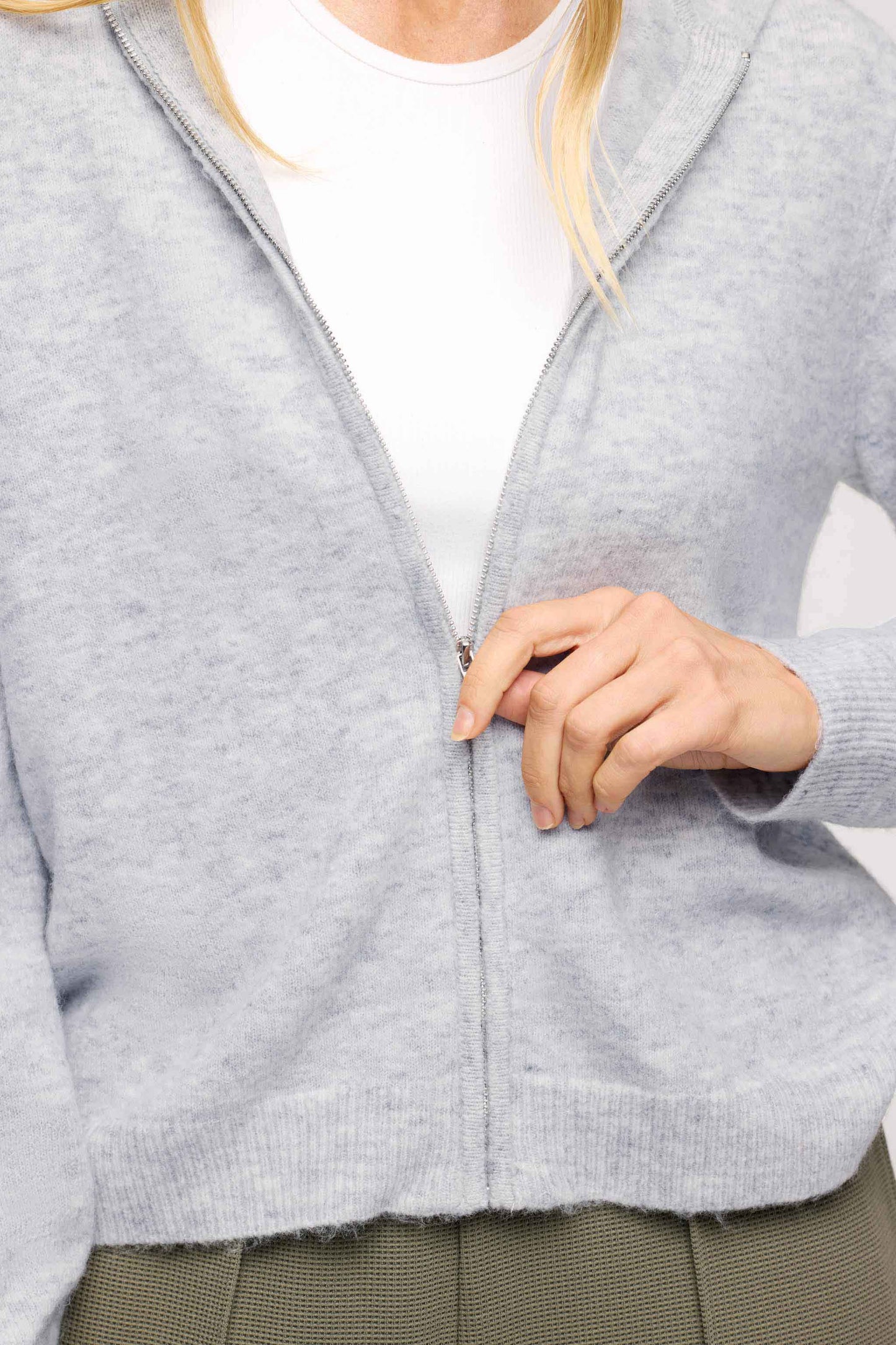 Cozy Knit Zip-Up Cardigan | Heather Grey