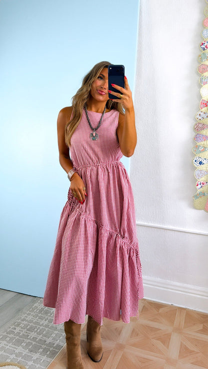 Midday Picnic Gingham Dress, Red