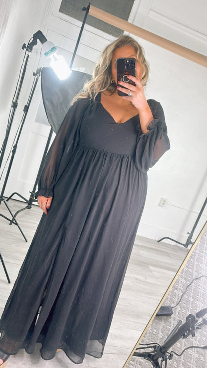 ECB Exclusive: Timeless Romantic Chiffon Maxi Dress, Black