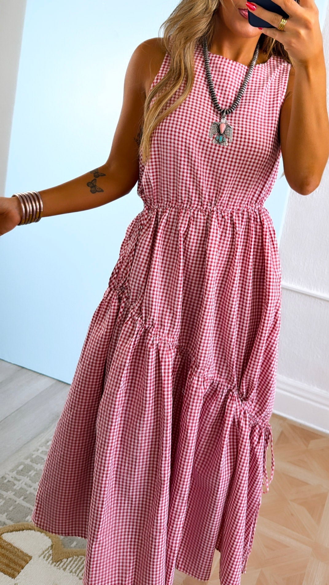 Midday Picnic Gingham Dress, Red