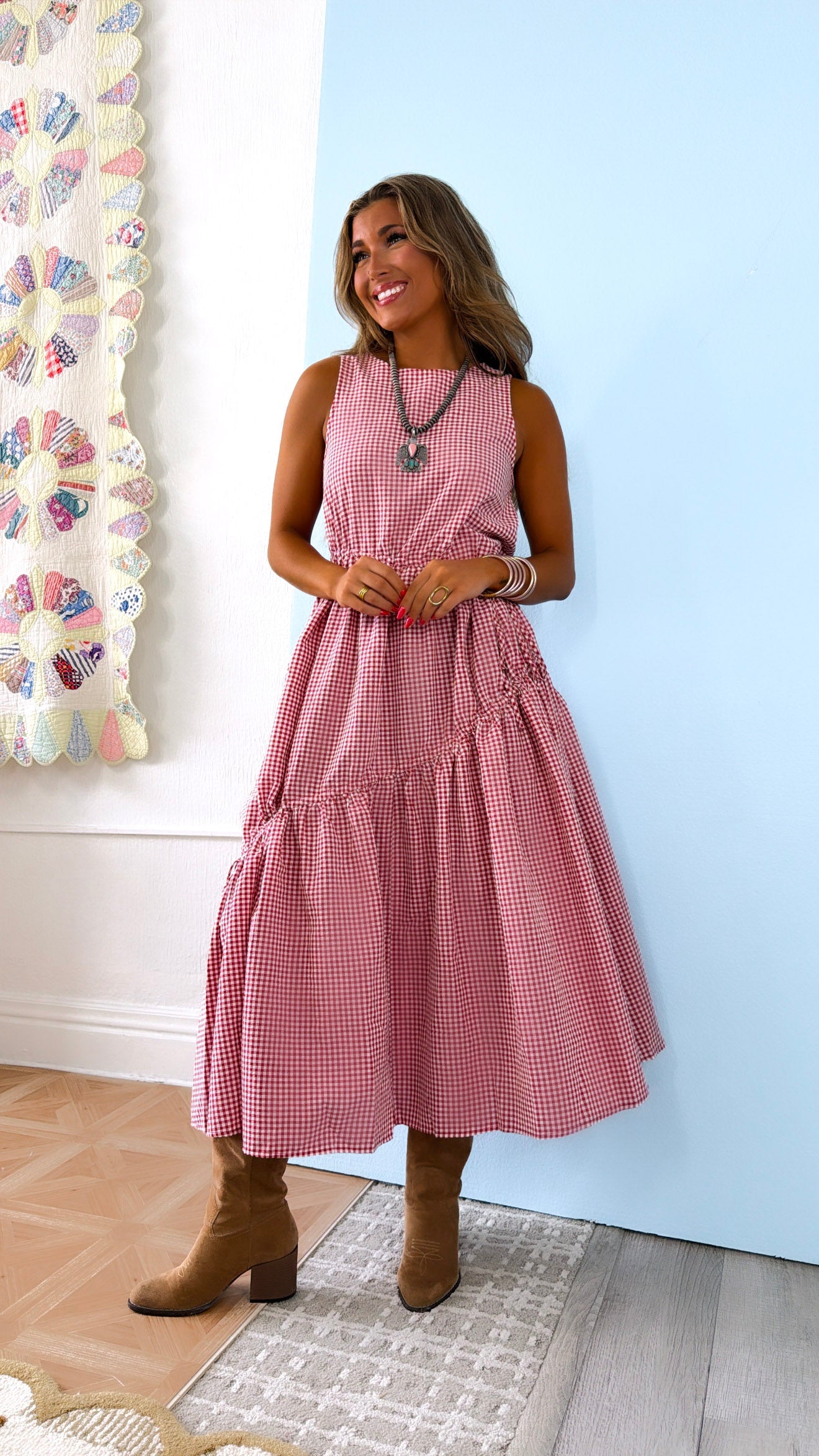 Midday Picnic Gingham Dress, Red