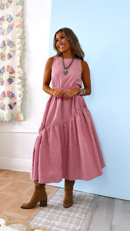 Midday Picnic Gingham Dress, Red