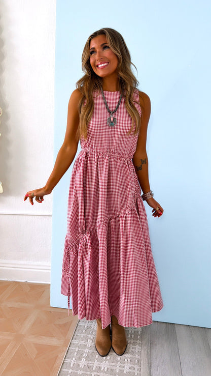 Midday Picnic Gingham Dress, Red